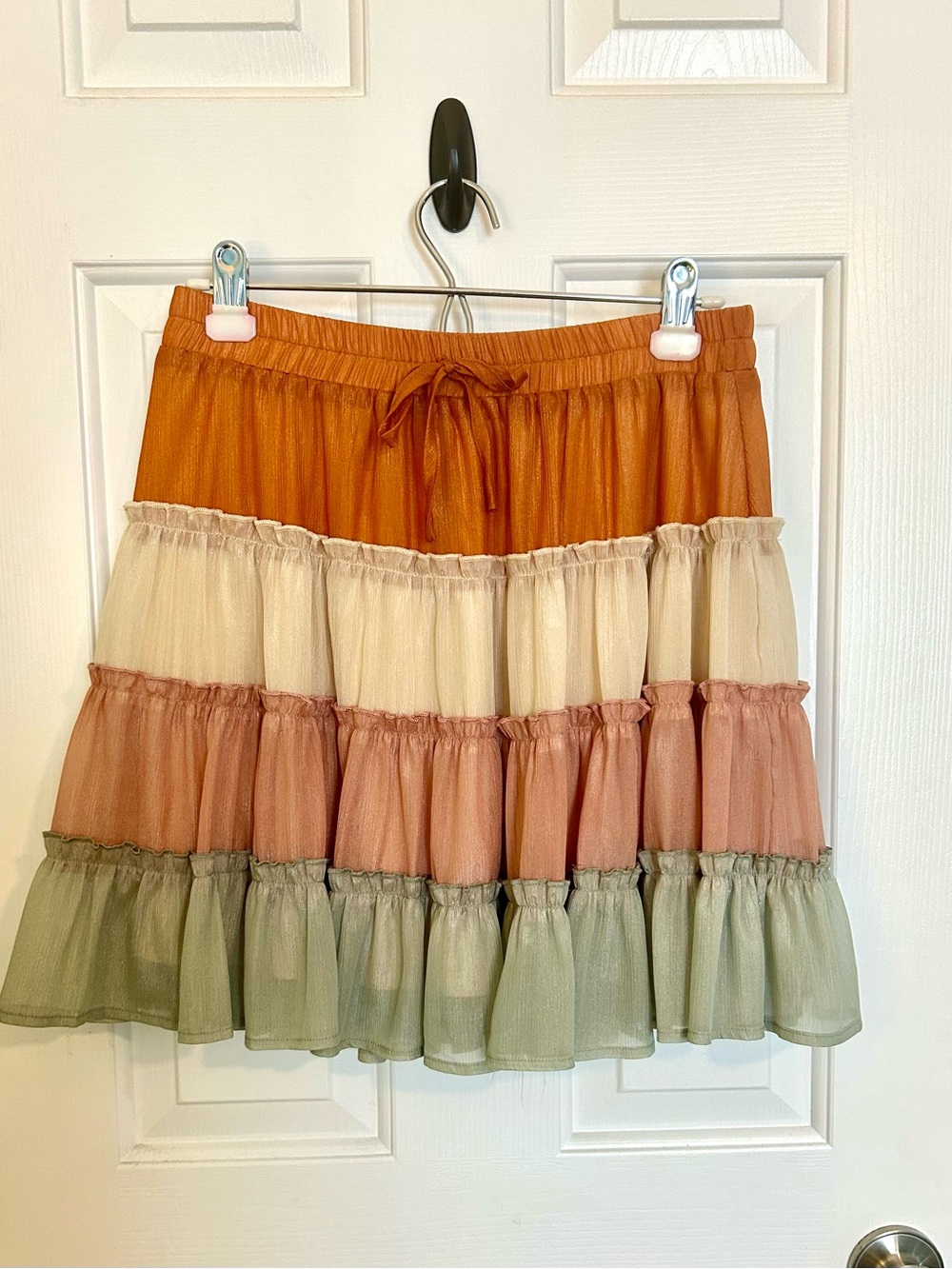 Tiered Ruffle Mini Skirt in Rust, Cream, Rose & Sage